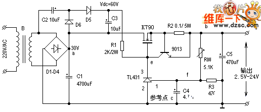 tl431製成的高精度穩壓直流電源電路圖