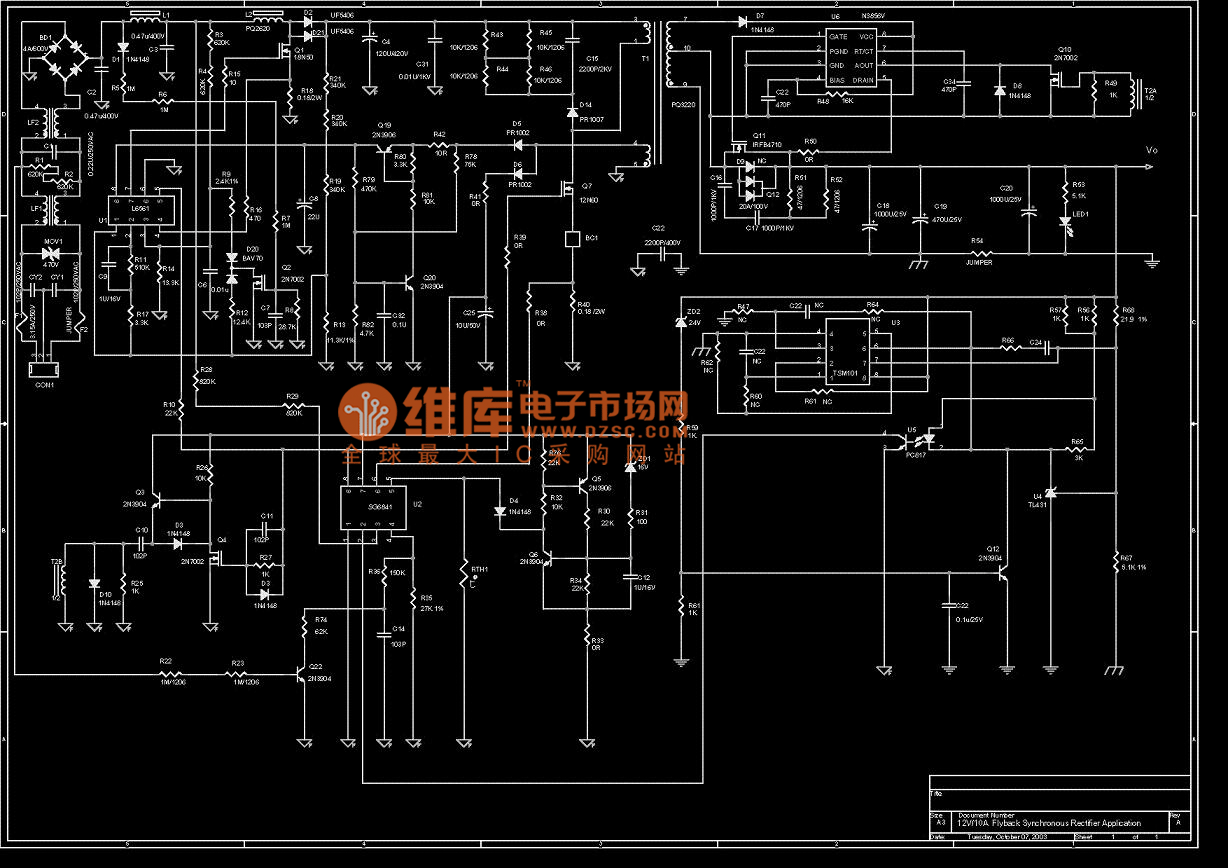 技术资料 电路图 电源电路 同步整流的适配器电路120w/12v/10a电路图