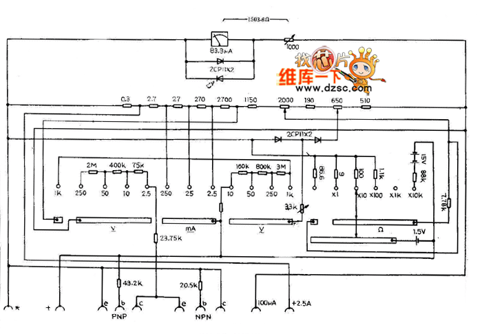 老式mf50万用表电路图图片