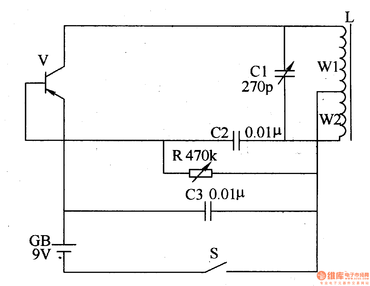 该金属探测器采用lc单管振荡电路,如图8