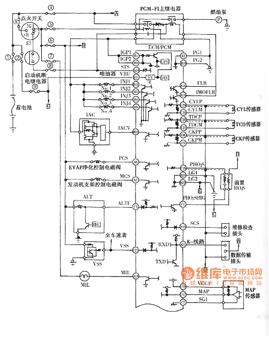 雅阁4缸发动机电控系统电路图