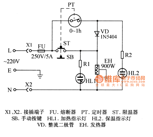 年丰牌ywq900型自动电压力锅电路图