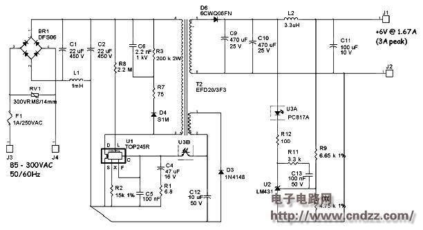 10w緊湊型電源適配器電路圖