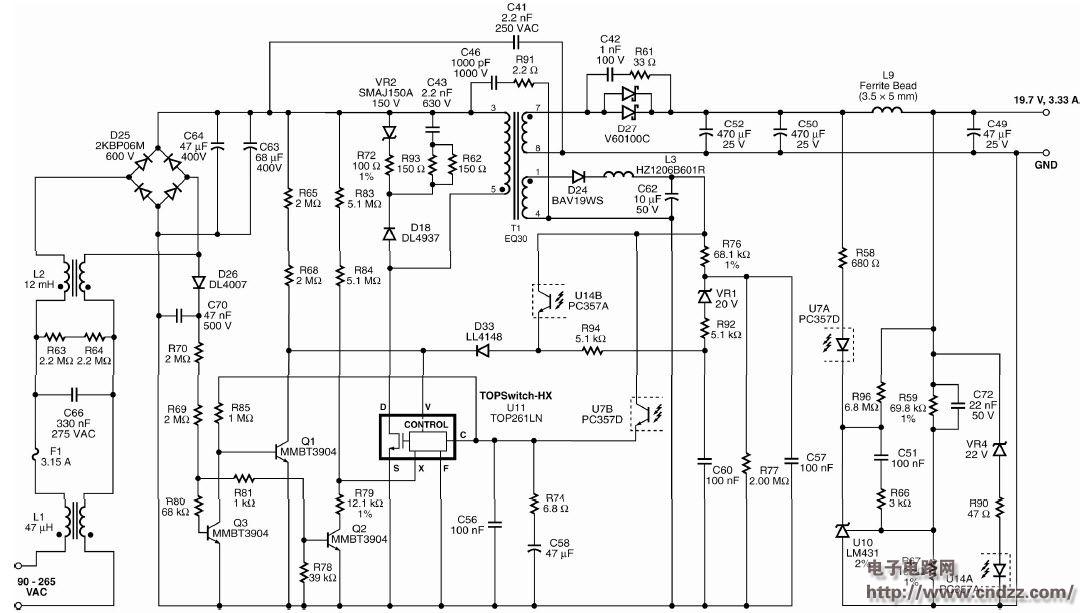 採用top261ln設計的65w超薄型(15.