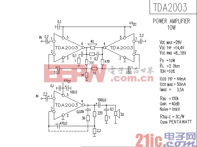 2只tda2003功放电路图图片