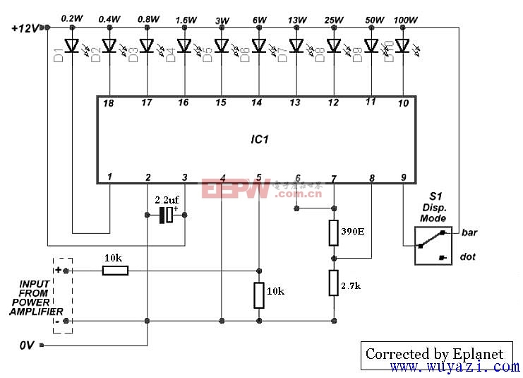 lm3915组成的音量电平指示器电路图