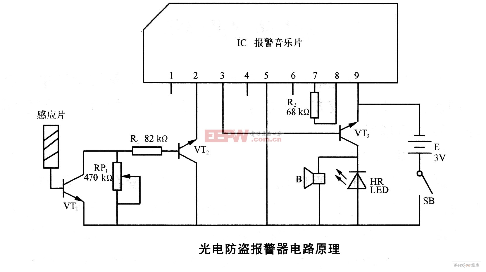 光电防盗报警器电路原理图