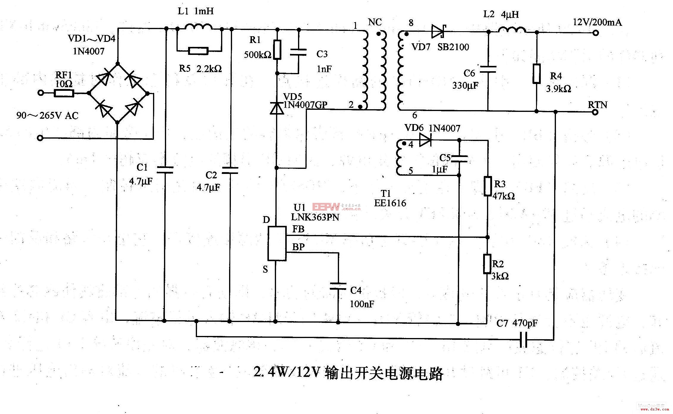 12v24w低功耗开关电源电路