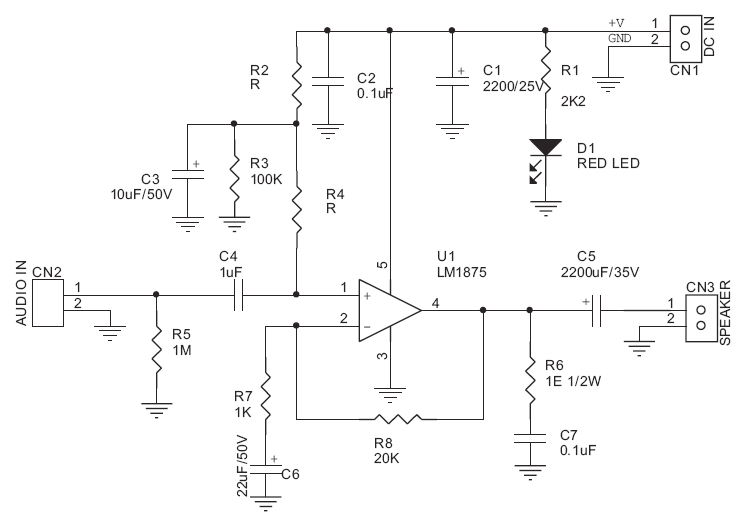 lm1875組成的20w功率放大器電路圖