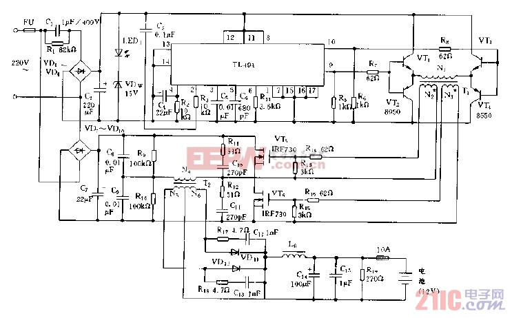 採用tl494構成的充電器電路圖