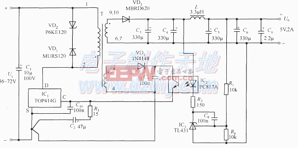 top414g构成的5v2a隔离式开关电源电路top414gpowersupply