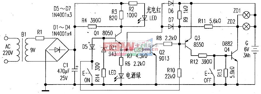 LED消防应急灯电路图图片