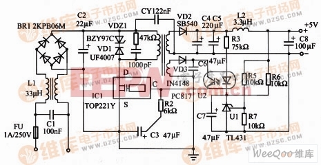 隔离式5v/08a输出精密开关电源电路原理图