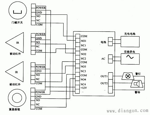 入侵报警系统接线图图片