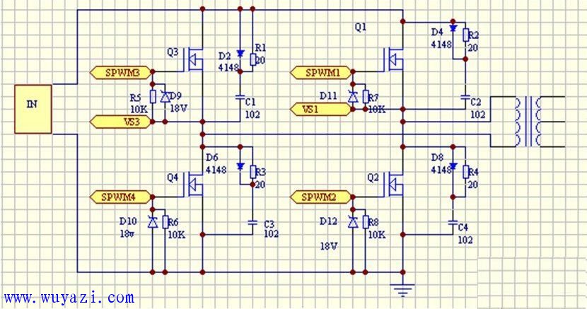 整流濾波輸出電路:驅動電路:pwm信號通過光耦隔離,經過反相器進入半橋