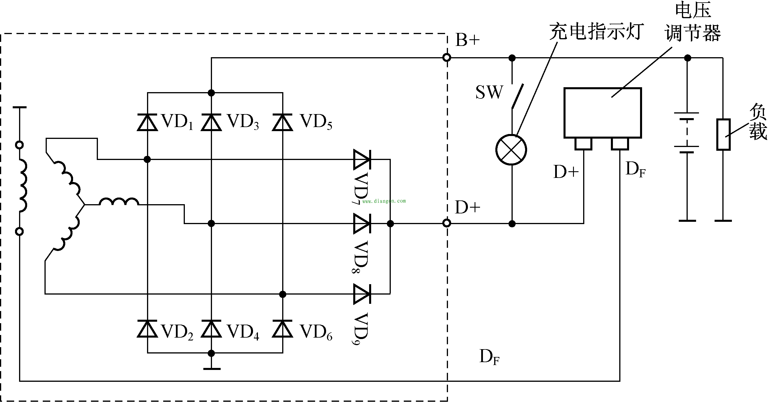 图3 九管交流发电机充电系统电路图3
