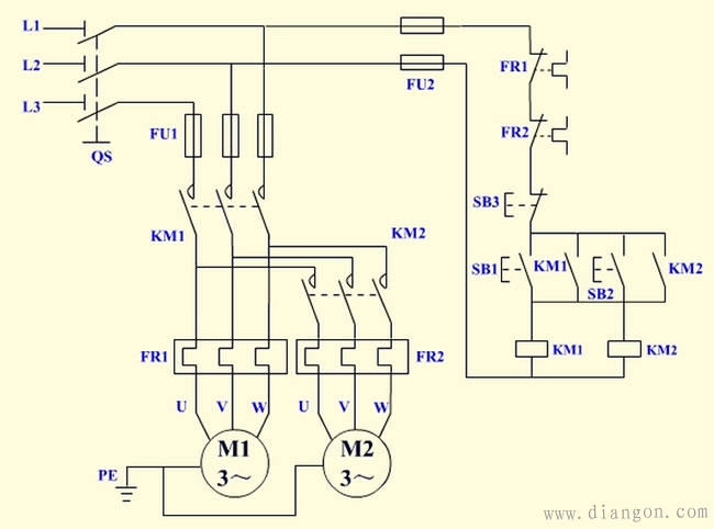 电动机顺序启动控制电路原理图解 