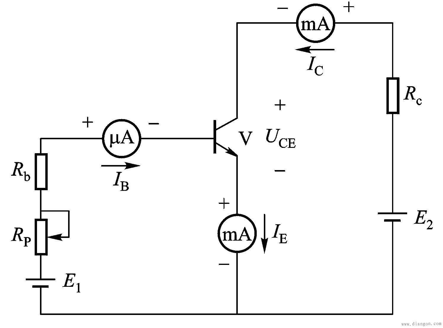 晶体三极管的放大作用实验电路:pnp型如图所示为npn型和pnp型晶