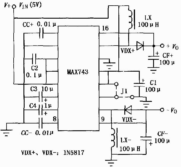 max743升壓開關型dcdc變換器應用電路