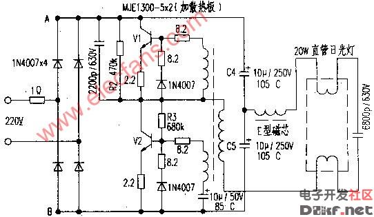 MJE13005×2(加散热板)的日光灯电子镇流器电路