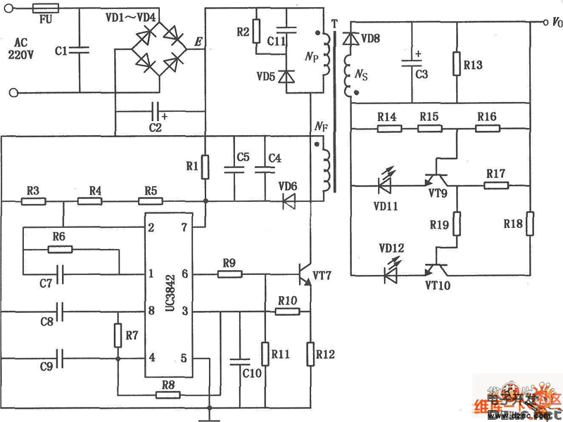 電動自行車蓄電池充電器uc3842電路圖