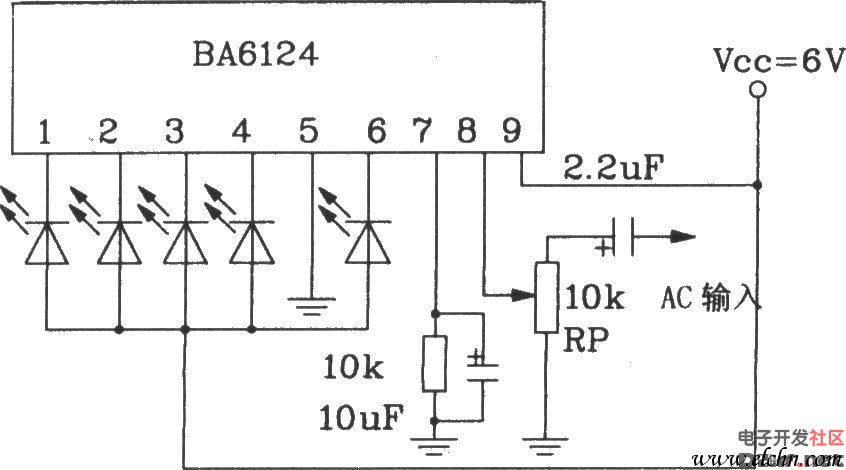 bl6124五位led电平表驱动集成电路基本应用电路图