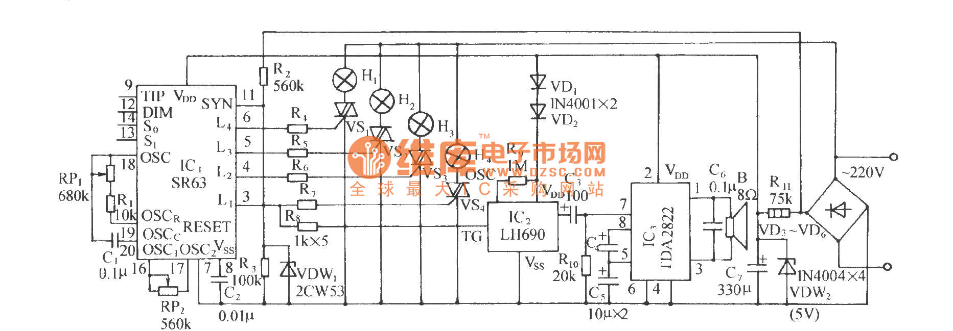 sr63多功能节日彩灯伴鞭炮声控制电路