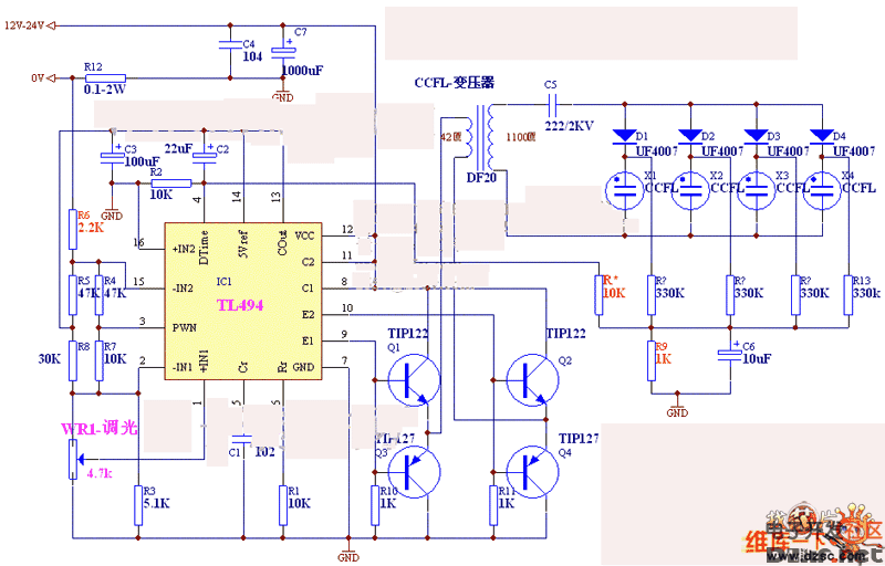 用tl494制作的ccfl灯驱动电路图