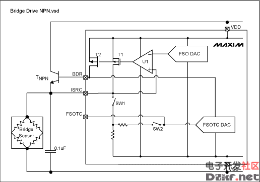 Figure 7. Circuit diagram featuring npn transistor for low-resistance sensors.