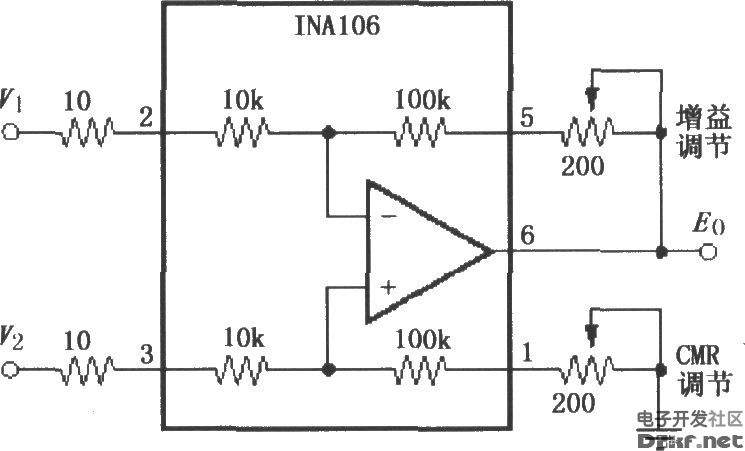 具有增益和共模抑制比可调的差分放大电路ina106