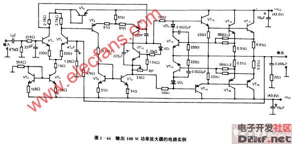 輸出100w功率放大器的電路圖