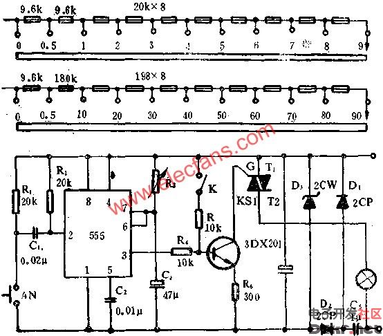 时基集成电路构成无触点暗房准时器电路图 