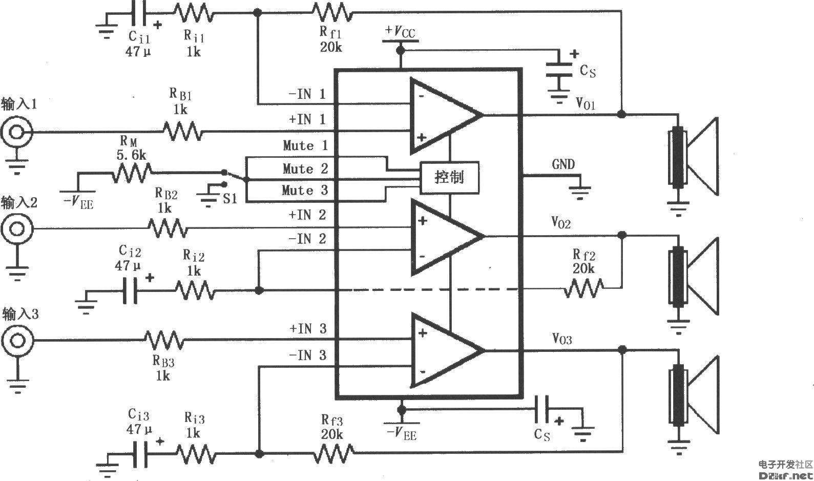 lm4781的双电源供电的音频功率放大电路