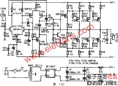 音質至上的場效應管功率放大器電路圖