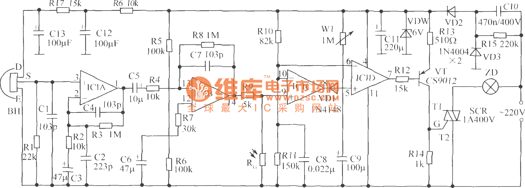 人體熱電自動節能燈電路圖