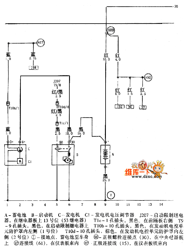 帕萨特281v蓄电池启动机发动机电路图