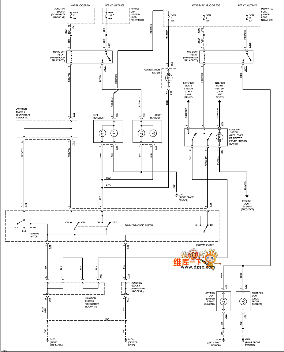 馬自達94galant大燈,霧燈電路圖