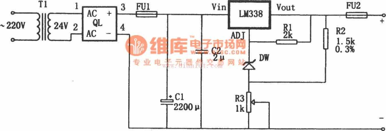 lm338大功率调压电路图图片