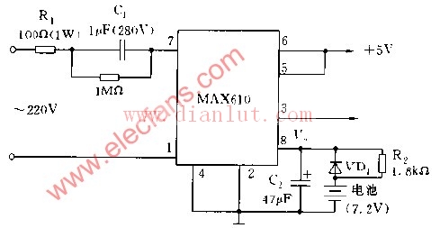 MAX610不间断5V电源电路图