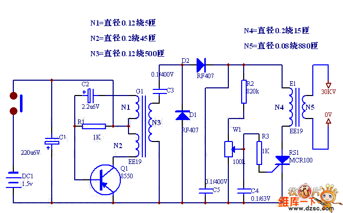 低压电子防身电棒电路图