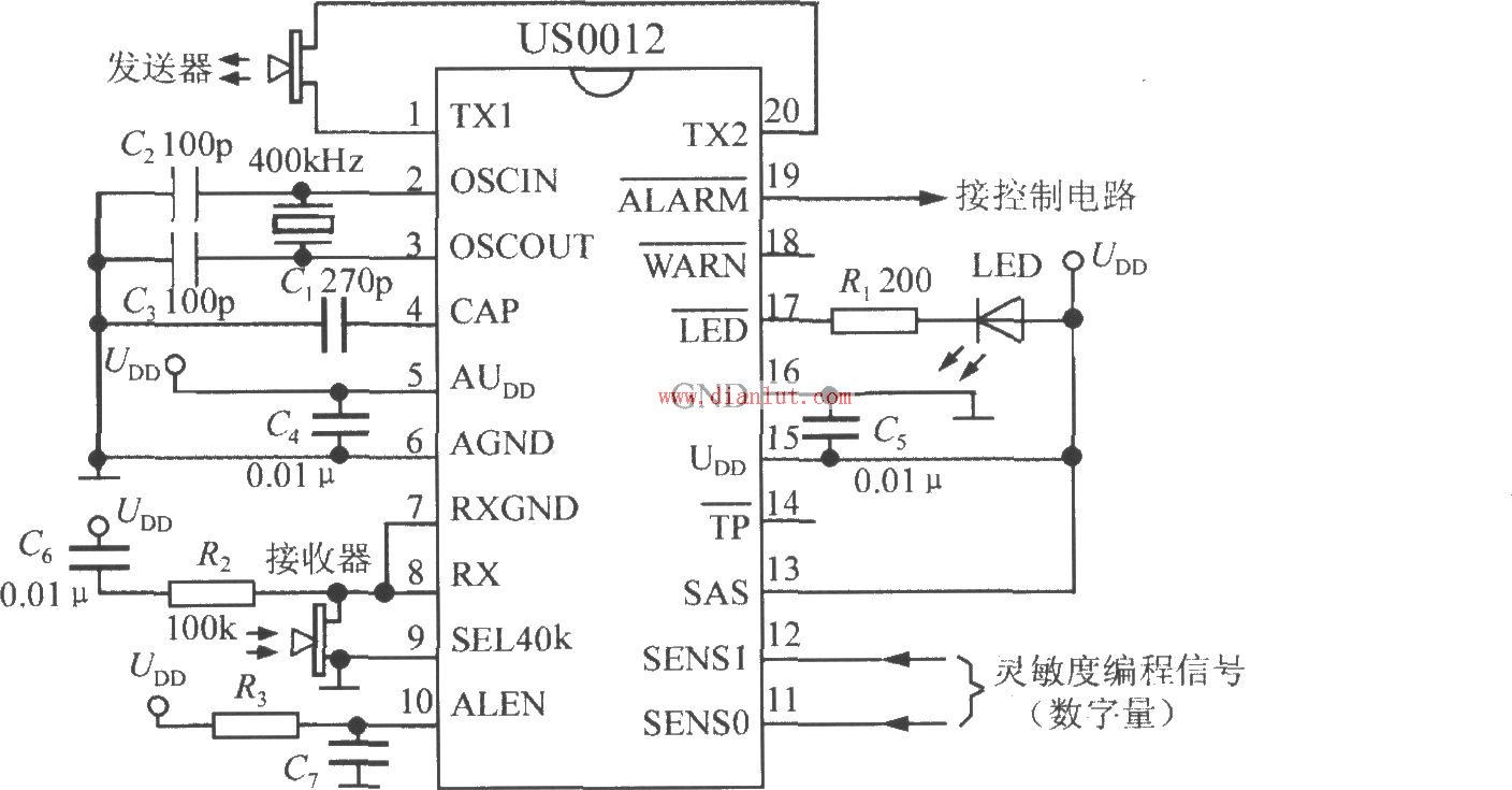 技术资料 电路图 遥控电路 超声波干扰探测仪电路 工作原理:一些