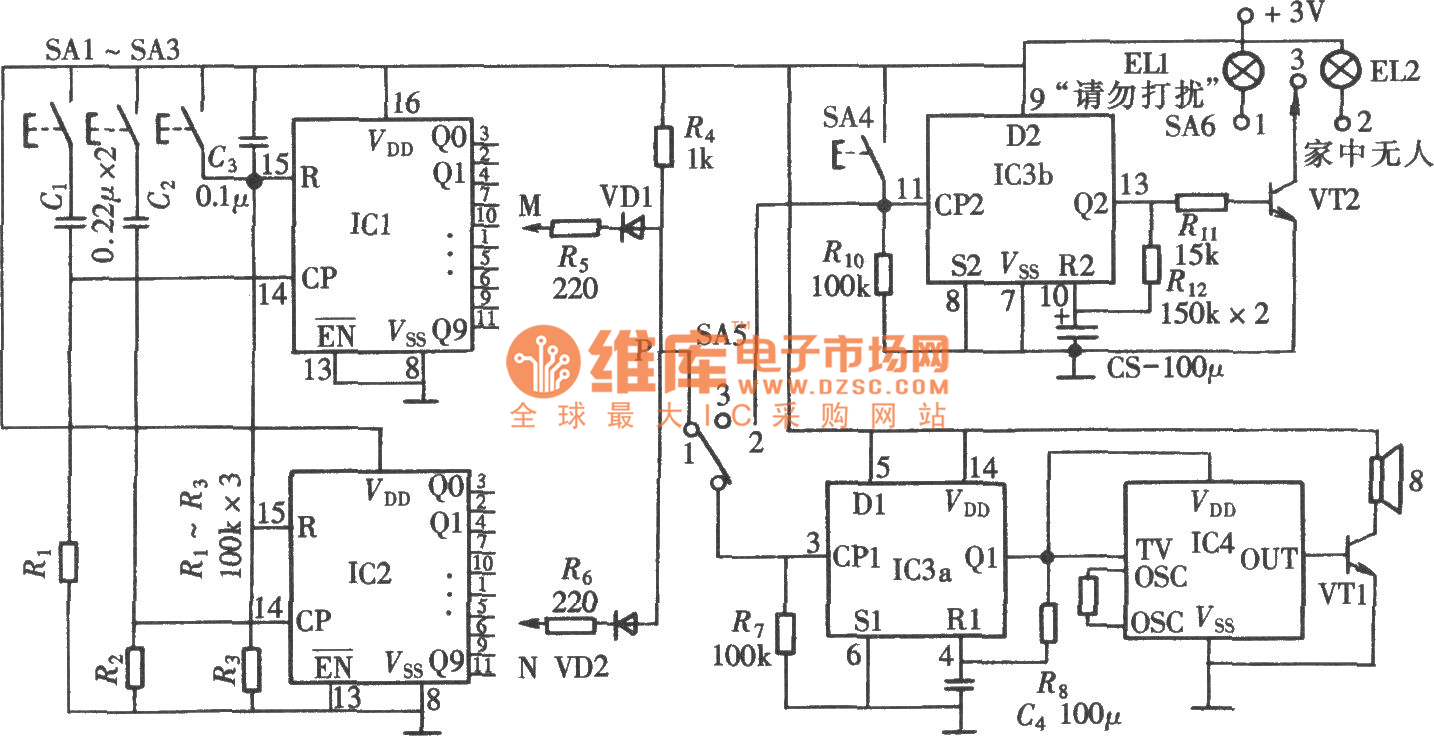 多功能音樂門鈴電路圖