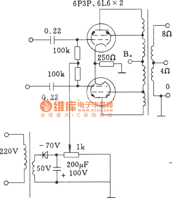 電子管固定柵負壓方式功放電路圖