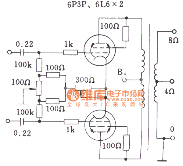 电子管典型自偏压方式功放级电路图