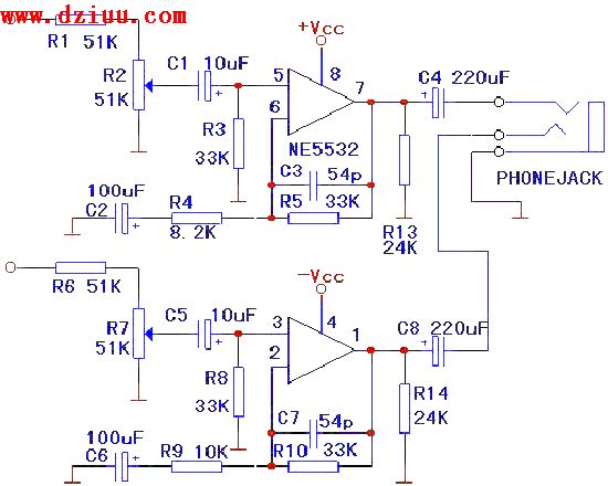 和運放電路不一樣了.實驗證明ne5532作小功率功放,性能極佳.