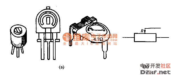 微调电阻器外形与图形符号电路图