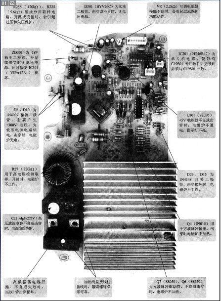  苏泊尔C19S01 电磁炉主板元器件实物图