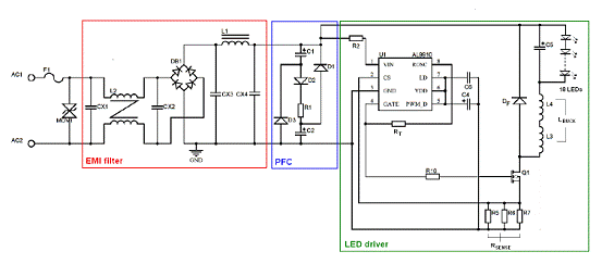 圖5.高功率係數15瓦led燈電路圖 15瓦led燈材料清單