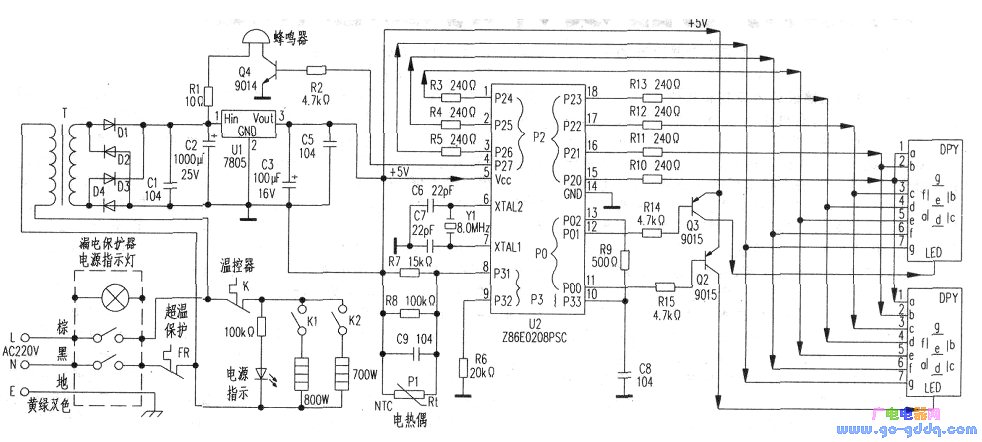 超人60a型储水式电热水器控制电路工作原理