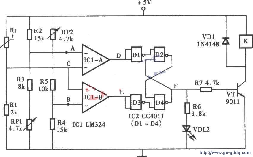 由cd4011构成双限值温度控制电路